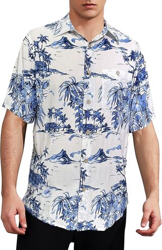 Gochange Hawaiian Shirt for Men Rayon Short Sleeve Button Down Casual Aloha Beach Floral Print Regular Fit S-XXL in Saudi Arabia