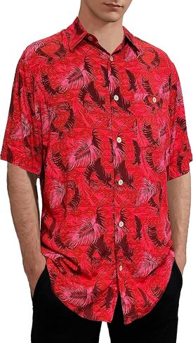 Gochange Hawaiian Shirt for Men Rayon Short Sleeve Button Down Casual Aloha Beach Floral Print Regular Fit S-XXL in Saudi Arabia