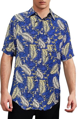 Gochange Hawaiian Shirt for Men Rayon Short Sleeve Button Down Casual Aloha Beach Floral Print Regular Fit S-XXL in Saudi Arabia