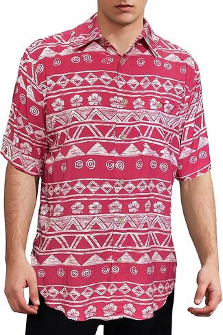 Gochange Hawaiian Shirt for Men Rayon Short Sleeve Button Down Casual Aloha Beach Floral Print Regular Fit S-XXL in Saudi Arabia