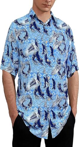 Gochange Hawaiian Shirt for Men Rayon Short Sleeve Button Down Casual Aloha Beach Floral Print Regular Fit S-XXL in Saudi Arabia