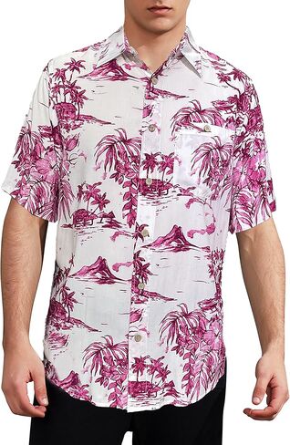 Gochange Hawaiian Shirt for Men Rayon Short Sleeve Button Down Casual Aloha Beach Floral Print Regular Fit S-XXL in Saudi Arabia