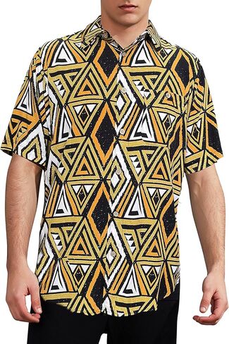 Gochange Hawaiian Shirt for Men Rayon Short Sleeve Button Down Casual Aloha Beach Floral Print Regular Fit S-XXL in Saudi Arabia