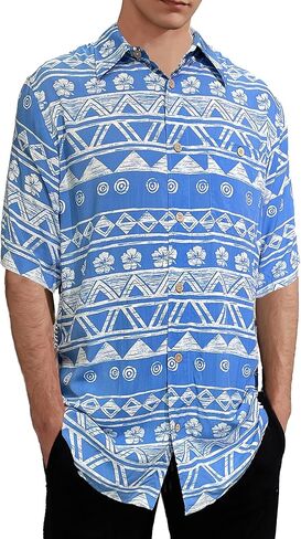 Gochange Hawaiian Shirt for Men Rayon Short Sleeve Button Down Casual Aloha Beach Floral Print Regular Fit S-XXL in Saudi Arabia