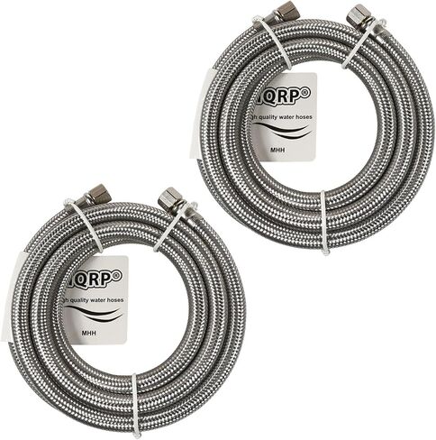 HQRP 2-Pack Universal Premium مضفر من الفولاذ المقاوم للصدأ للثلاجات / خراطيم صانعات الثلج مع وصلة شركات 1/4 بوصة × 1/4 بوصة، وخطوط إمداد المياه مقاومة للانفجار بطول 6 أقدام in Kuwait