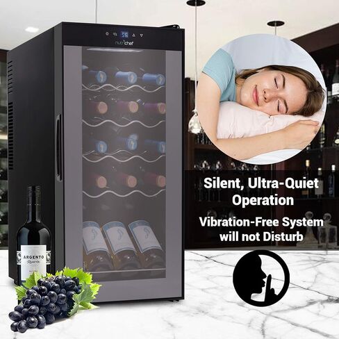 ثلاجة ضاغط NutriChef باللونين الأبيض والأحمر، مبرد سطح الطاولة، قائم بذاته، نبيذ صغير الحجم سعة 15 زجاجة، رقمي، باب زجاجي، أسود، تشغيل هادئ، التحكم في درجة حرارة الثلاجة باللمس in Kuwait