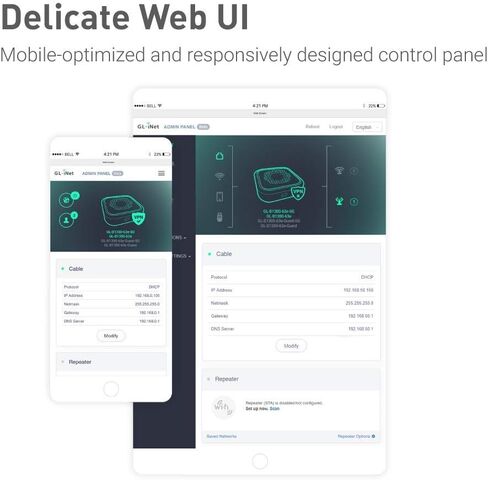 راوتر منزلي عالي السرعة GL-B1300 بسرعة 400 ميجابت في الثانية (2.4 جيجا) + 867 ميجابت في الثانية (5G) مع ذاكرة رام DDR3L 256 ميجابايت وذاكرة فلاش روم 32 ميجابايت in Kuwait
