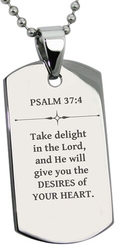 Tioneer Stainless Steel Desires of Your Heart Psalm 37:4 Dog Tag Pendant Necklace in Kuwait