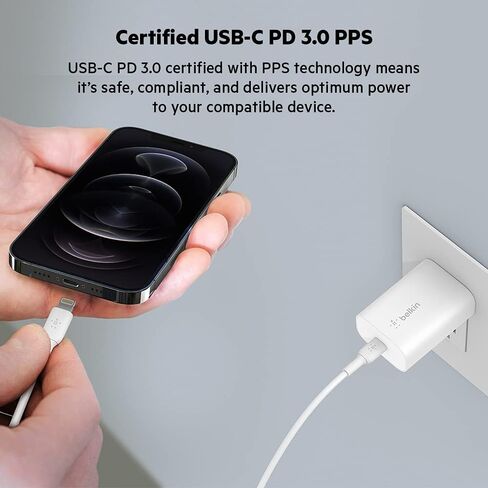 كبل USB-C إلى لايتنينج مضفر من بيلكين (كابل شحن سريع لهاتف ايفون 14 أو 13 أو 12 أو الأحدث) معزز الشحن متوافق مع هواتف ايفون - سي (1 متر، أسود) in Kuwait