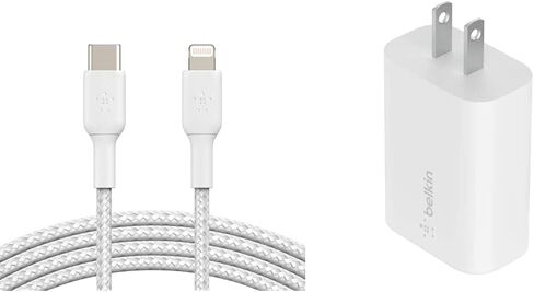 كبل USB-C إلى لايتنينج مضفر من بيلكين (كابل شحن سريع لهاتف ايفون 14 أو 13 أو 12 أو الأحدث) معزز الشحن متوافق مع هواتف ايفون - سي (1 متر، أسود) in Kuwait