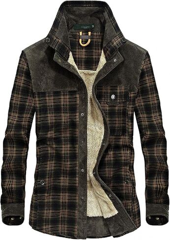 WUAI-Men Winter Warm Sherpa Fleece Lined Shirt Jackets Thicken Button Down Thermal Buffalo Plaid Flannel Shacket Outwear in Saudi Arabia