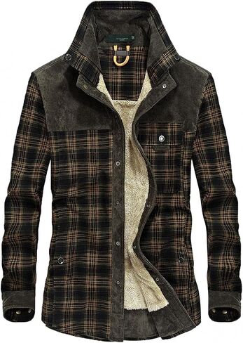 WUAI-Men Winter Warm Sherpa Fleece Lined Shirt Jackets Thicken Button Down Thermal Buffalo Plaid Flannel Shacket Outwear in Saudi Arabia