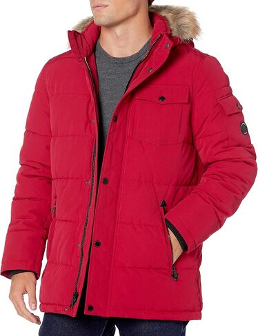 Nautica Men's Quilted Parka Jacket Removable Faux Fur Hood in Kuwait