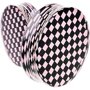 Supersize Classic Checker Inlay Double Flared Ear Gauge Plug in Saudi Arabia