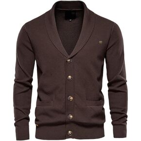 Men Cotton Casual Warm Cardigan Solid Color V-Neck Single Breasted Cardigans Winter Sweater Pocket in Saudi Arabia