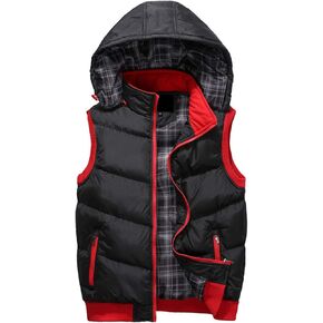 Fuwenni Men's Winter Removable Hooded Padded Vest Outerwear Sleeveless Jacket