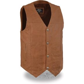 Milwaukee Leather LKM3702 Men's Leather V-Neck Western Style Motorcycle Rider Vest w/Classic Buffalo Snaps Closure