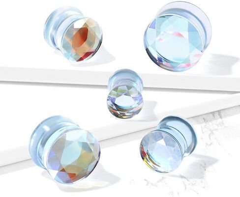 Iridescent Glass Faceted Double Flare Plug in Saudi Arabia
