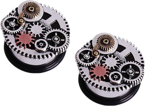 Pierced Owl - 316L Surgical Steel Steampunk Gear Plug Gauges with Black O-Rings, Sold As Pair in Saudi Arabia