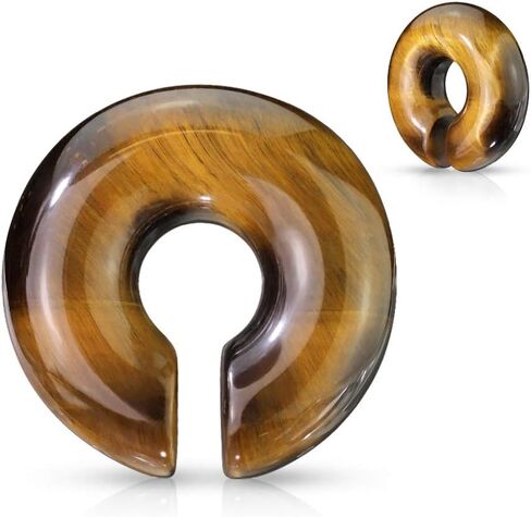 Pierced Owl - Tiger Eye Stone Round Hoop Plug Earrings, Sold As Pair in Saudi Arabia