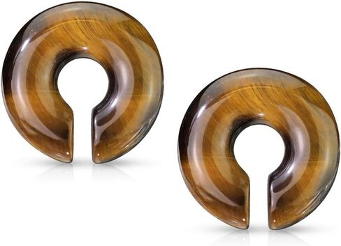 Pierced Owl - Tiger Eye Stone Round Hoop Plug Earrings, Sold As Pair in Saudi Arabia
