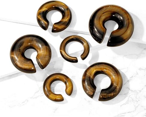 Pierced Owl - Tiger Eye Stone Round Hoop Plug Earrings, Sold As Pair in Saudi Arabia