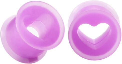 Lieson Ear Plugs, 2PCS Silicone Ear Plugs Hollow Heart Purple Ear Gauges 00G Piercing Jewelry Set in Kuwait