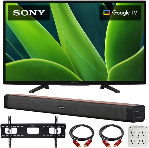 Sony KD32W830K 32-inch W830K HD LED HDR TV with Google TV 2022 Deco Home 60W 2.0 Channel Soundbar, 19"-45" TV Wall Mount Bracket Bundle and 6-Outlet Surge Adapter in Saudi Arabia