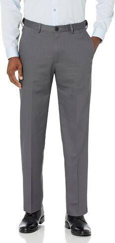 Haggar Men's Premium No-Iron Expandable-Waist Plain-Front Pant Dark Grey,46x29 in Saudi Arabia