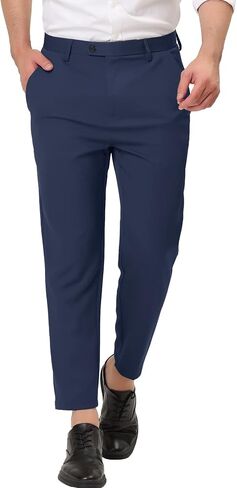 Lars Amadeus Men's Formal Cropped Pants Solid Color Flat Front Skinny Dress Trousers in Saudi Arabia