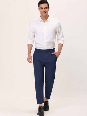 Lars Amadeus Men's Formal Cropped Pants Solid Color Flat Front Skinny Dress Trousers in Saudi Arabia