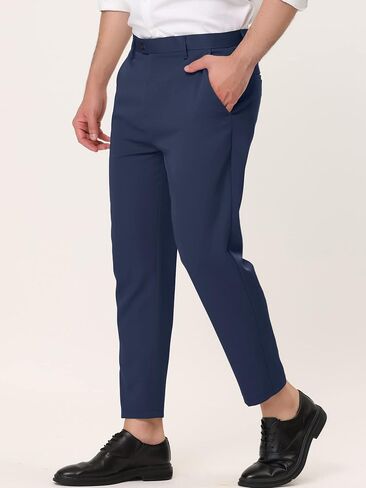 Lars Amadeus Men's Formal Cropped Pants Solid Color Flat Front Skinny Dress Trousers in Saudi Arabia