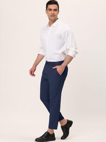 Lars Amadeus Men's Formal Cropped Pants Solid Color Flat Front Skinny Dress Trousers in Saudi Arabia