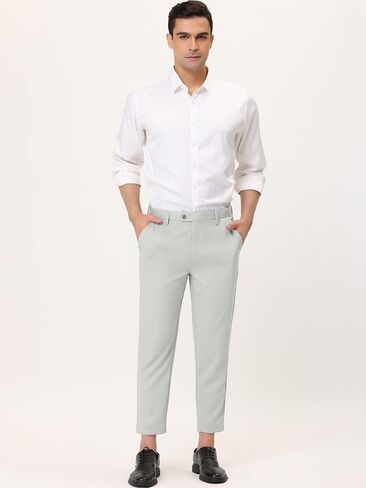 Lars Amadeus Men's Formal Cropped Pants Solid Color Flat Front Skinny Dress Trousers in Saudi Arabia