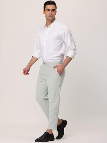Lars Amadeus Men's Formal Cropped Pants Solid Color Flat Front Skinny Dress Trousers in Saudi Arabia