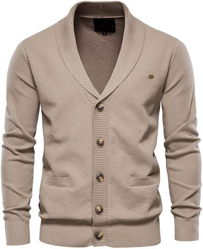 Men Cotton Casual Warm Cardigan Solid Color V-Neck Single Breasted Cardigans Winter Sweater Pocket in Saudi Arabia