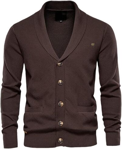 Men Cotton Casual Warm Cardigan Solid Color V-Neck Single Breasted Cardigans Winter Sweater Pocket in Saudi Arabia