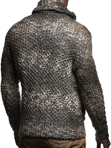 Leif Nelson LN20738 Men's Knitted Turtleneck Cardigan with Faux Leather Accents in Saudi Arabia