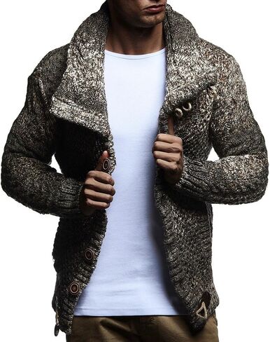 Leif Nelson LN20738 Men's Knitted Turtleneck Cardigan with Faux Leather Accents in Saudi Arabia