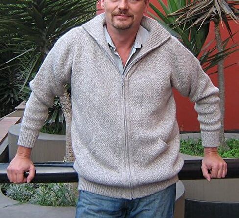 Alpakaandmore Mens Thick Alpaca Wool Cardigan, Grey Sweater in Saudi Arabia
