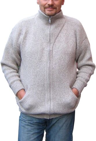 Alpakaandmore Mens Thick Alpaca Wool Cardigan, Grey Sweater in Saudi Arabia