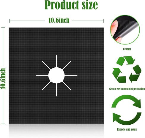 8 Pack Stove Burner Covers Reusable Non-Stick Fast Clean Liners for Kitchen Cuttable Easy to Clean Size 10.6" x 10.6"（Black） in Saudi Arabia