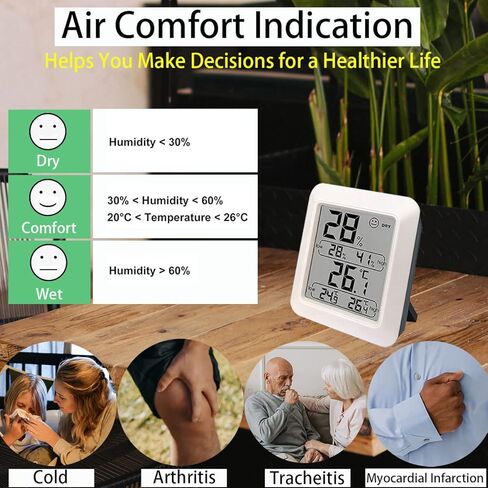 جهاز قياس درجة الحرارة والرطوبة الرقمي، جهاز استشعار كبير بشاشة LCD كبيرة الحجم، جهاز قياس درجة حرارة الغرفة الداخلية، مؤشر راحة الهواء للحيوانات الأليفة، الزواحف، الدفيئة، الطابق السفلي، المرطب، الجيتار، المكتب، القبو in Kuwait