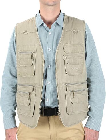 LUSI MADAM Men's Stone Washed Denim Multi-pocketed Fishing Work Outerwear Vest in Kuwait
