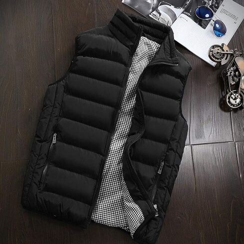 SSDXY Men's Padded Cotton Blend Autumn Winter Warm Vest Coat Tops Jacket Casual Loose Sleeveless Solid Slim Warm Outwear in Saudi Arabia