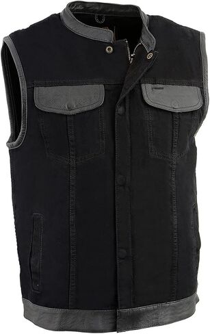 Milwaukee Leather MDM3010 Men's Black Denim Club Vest with Leather Trim and Hidden Zipper in Saudi Arabia