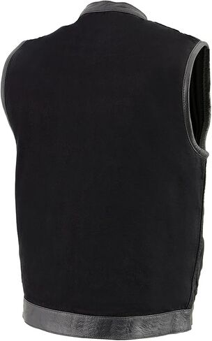 Milwaukee Leather MDM3010 Men's Black Denim Club Vest with Leather Trim and Hidden Zipper in Saudi Arabia