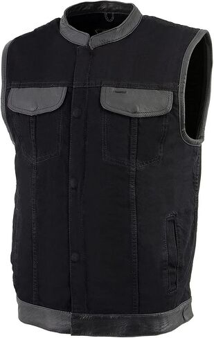 Milwaukee Leather MDM3010 Men's Black Denim Club Vest with Leather Trim and Hidden Zipper in Saudi Arabia