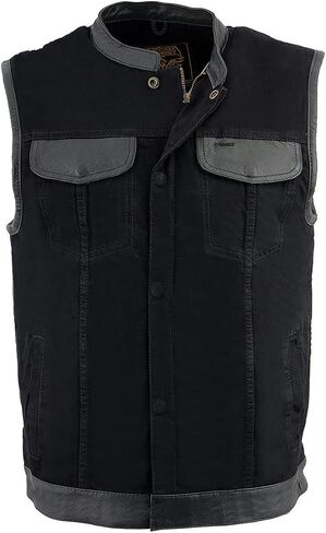 Milwaukee Leather MDM3010 Men's Black Denim Club Vest with Leather Trim and Hidden Zipper in Saudi Arabia