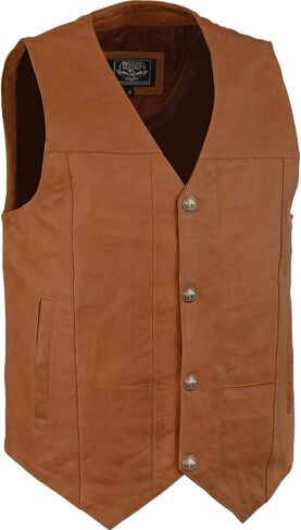 Milwaukee Leather LKM3702 Men's Leather V-Neck Western Style Motorcycle Rider Vest w/Classic Buffalo Snaps Closure in Kuwait